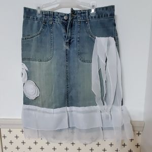 Old Navy Denim Skirt with Organza Trim